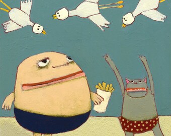 Mr Bighead Boardwalk Fries--10x10--archival giclee print