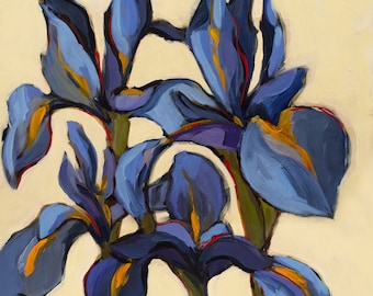 Blue Iris Art Print, Signed Floral Wall Decor (14 x 14)