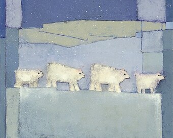 Polar Bear Migration Giclee Print, Whimsical Winter Landscape