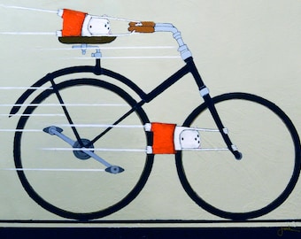 Silly Cats on Bicycle Art Print, Whimsical Kids Room Decor
