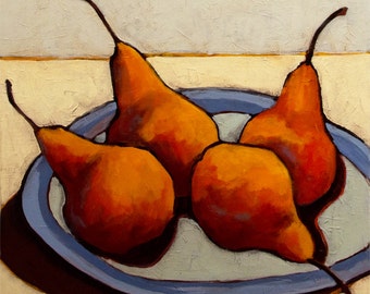 Pear Still Life Art Print, Giclee Kitchen Wall Art, 16x16