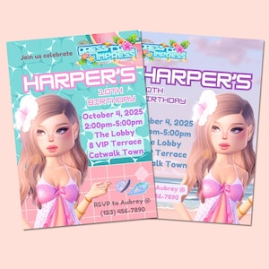 Dress to Impress Roblox Summer Pool Beach Birthday Party Invitation Editable Digital Canva Template DIY Printable E-Invite Instant Download
