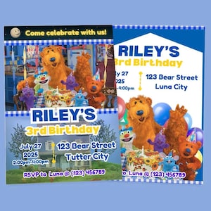 Festa di compleanno retrò anni '90-2000 Bear in the Big Blue House / Modello digitale modificabile Canva / Invito elettronico stampabile fai da te / Download immediato