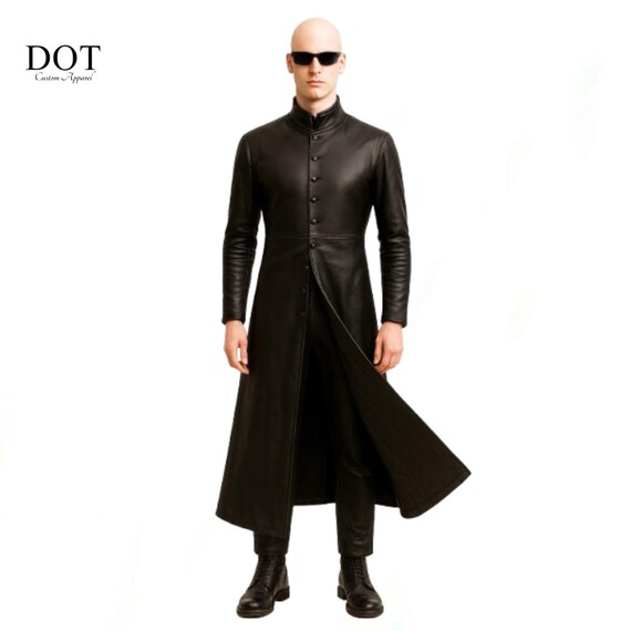 Genuine Leather Neo Trench Coat: Matrix Movie Cosplay, Gothic