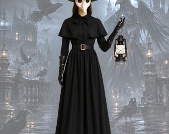 Plague Doctor Costume, Gothic Victorian Dress, Steampunk Cosplay Outfit, Halloween Witch Costume