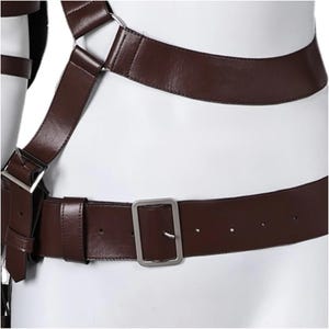 Detailed cosplay harness for post-apocalyptic Fallout costume, Cooper Howard inspired leather belt for events and cons.