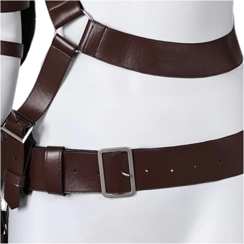 Detailed cosplay harness for post-apocalyptic Fallout costume, Cooper Howard inspired leather belt for events and cons.