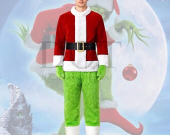 Deluxe Grinch Santa Costume for Adults | Green Fur Christmas Outfit | Holiday Party Costume