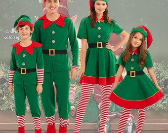 Disfraces navideños de elfo familiar / Conjuntos festivos a juego para niños y adultos / Trajes de cosplay de ayudante de Papá Noel