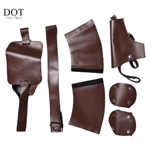Authentic-looking Fallout 4 holster belt for Vault Dweller cosplay, cowboy-style costume accessory with rugged finish.