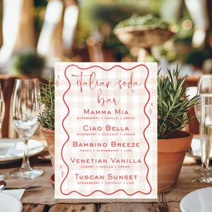 Ciao Baby Italian Soda Bar Menu | Edytowalny szablon Canva | Znak na stację z napojami na przyjęcie z okazji ujawnienia płci dziecka lub baby shower | Wydrukowana dekoracja na imprezę