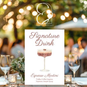 Espresso Martini Signature Drink Sign, Canva Template, Editable Printable Bar Sign for Wedding, Birthday, Cocktail Party & Event