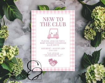 Golf thematische Babypartyeinladung | Bearbeitbare Canva Vorlage | Kleines Caddy Baby Party einladen | Druckbare New to the Club Invite für Mädchen