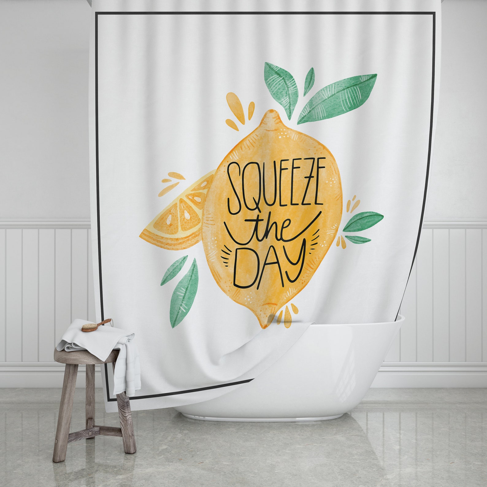 Lemon Shower CurtainBath Curtain Yellow Bath Curtain Citrus Etsy