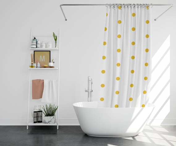 Polka Dot Shower Curtain Mustard And White Shower Curtain Etsy