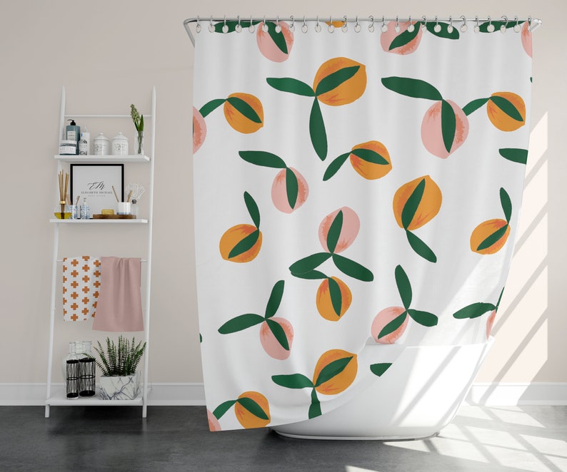 Peach Shower Curtain Fruit Shower Curtain Peach Bathroom Etsy