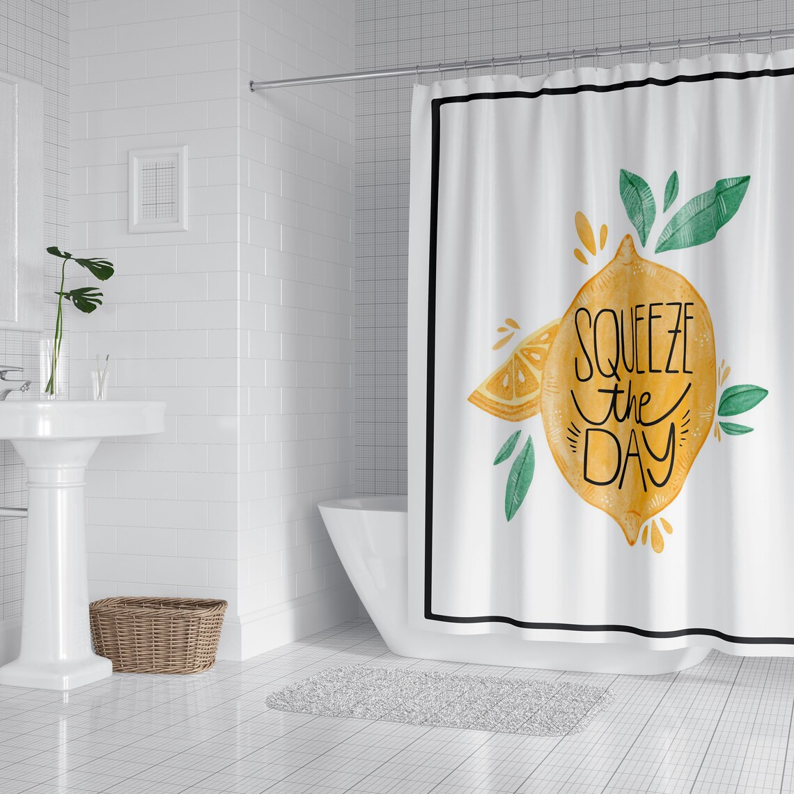 Lemon Shower CurtainBath Curtain Yellow Bath Curtain Citrus Etsy