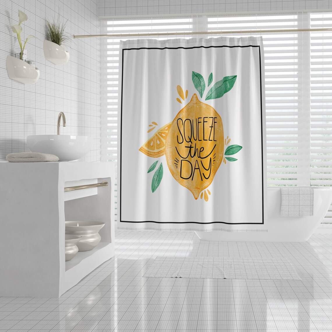 Lemon Shower CurtainBath Curtain Yellow Bath Curtain Citrus Etsy