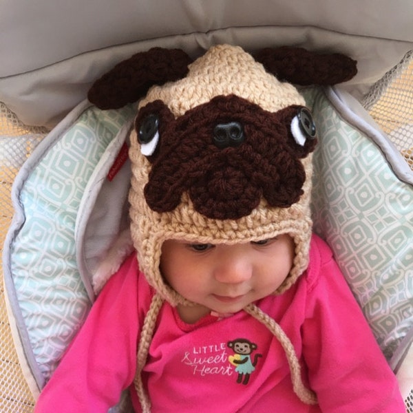 Pug  Hat, crochet pug, dog hat, crochet pug hat, costume alternative