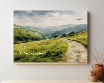 Custom Psalm 23 Landscape Canvas, Christian Scripture Art