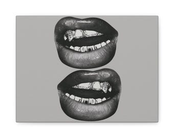 Bold Lips Canvas Print: Black and White Photography Wall Art
