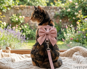 Bow Katzengeschirr und Leine Set | Verstellbare Weste für Kätzchen, Welpen, Kaninchen, Frettchen