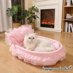 Cute Lace Pet Bed for Cats and Small Dogs Princess Sofa Style Soft Plush Oval All Season Washable