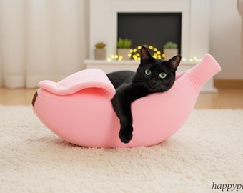 Soft Banana Cat Bed: Cozy Plush Pet Sleeping Basket for Small Cats