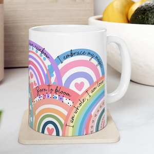 Rainbow Affirmation Mug - Self Love Ceramic Cup, Colorful Inspiring Gift for Her, Motivational Mug, 11oz 15oz