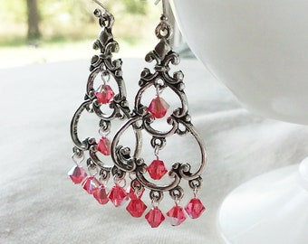 Boucles d’oreilles Chandelier de cristal de Swarovski rose