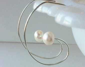 Sterling Silver And Pearl Spiral Earrings