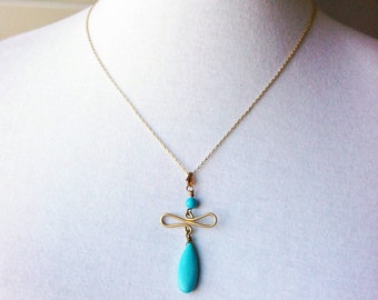 Turquoise Howlite And Wire Pendant