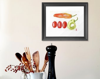 Peppers and Tomatoes Watercolor Print - 8 x 10 Photographic Print