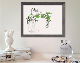 White Violets Ink Drawing - 8 x 10 Photographic Print