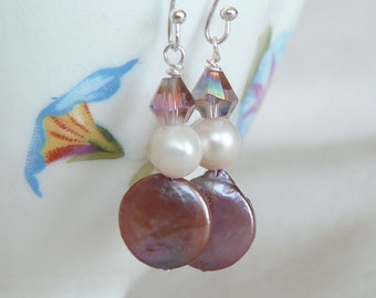 Rose Coin Pearl Dangle Earrings