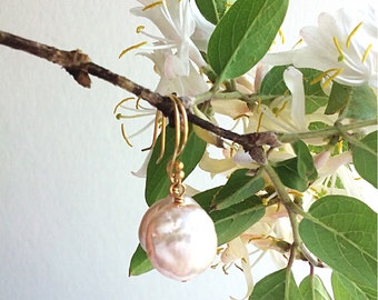 White Coin Pearl Earrings - Gold- Filled