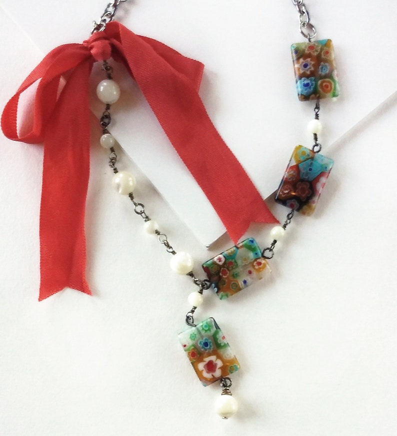 Brigantia Mother of Pearl and Millefiori Bead Necklace image 2