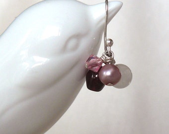 Wine and Roses Garnet and Rose Quartz Cluster Earrings