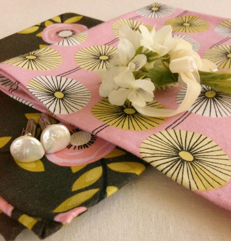 Rose and Charcoal Floral Print Cotton Pocket Square With Hand-rolled ...