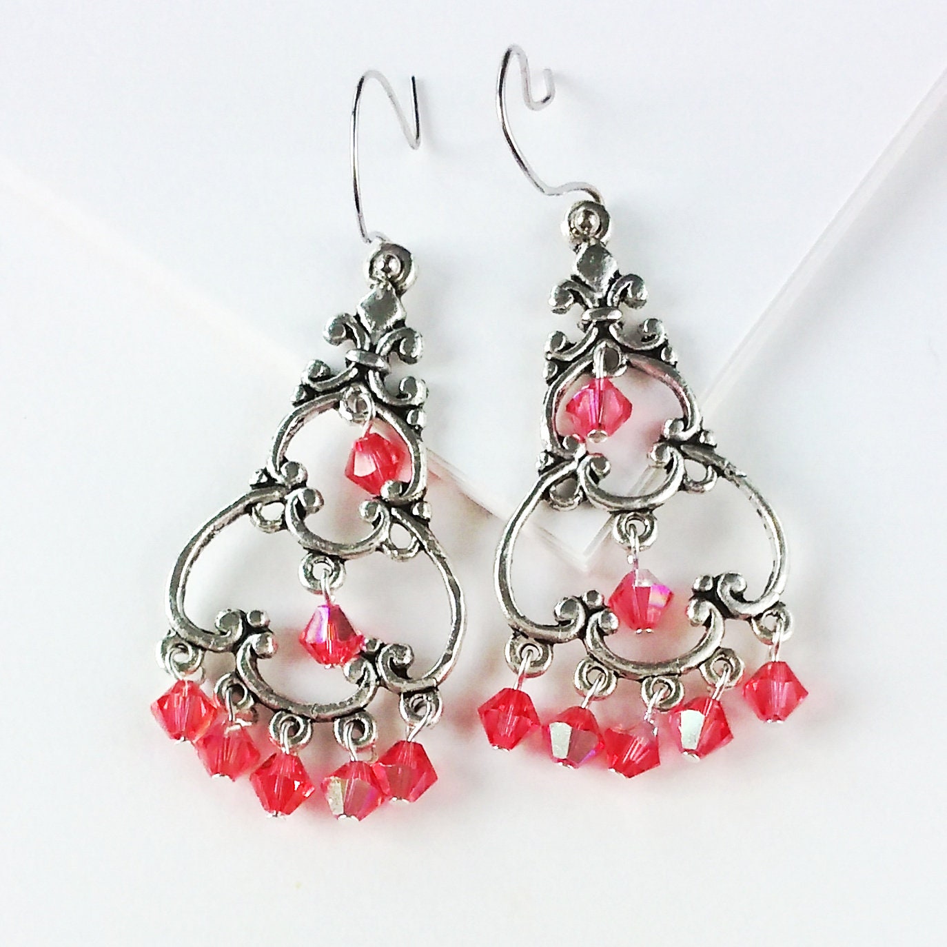 Pink Swarovski Crystal Chandelier Earrings | Etsy