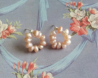 Tiny Pink Pearl Stud Earrings