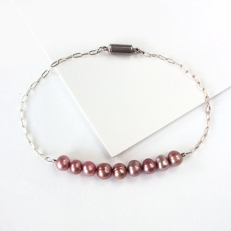 Mauve Freshwater Pearl Silver Chain Bracelet | Etsy