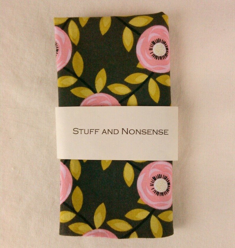 Rose and Charcoal Floral Print Cotton Pocket Square With Hand-rolled ...