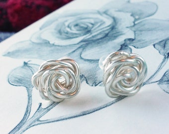 Rosa Lee Sterling Silver Wire Rose Earrings