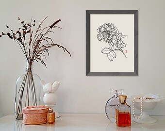 Large Rose Ink Drawing - 8 x 10 Photographic Print