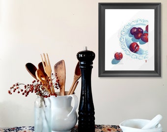 Bowl of Plums Watercolor - 8 x 10 Photographic Print