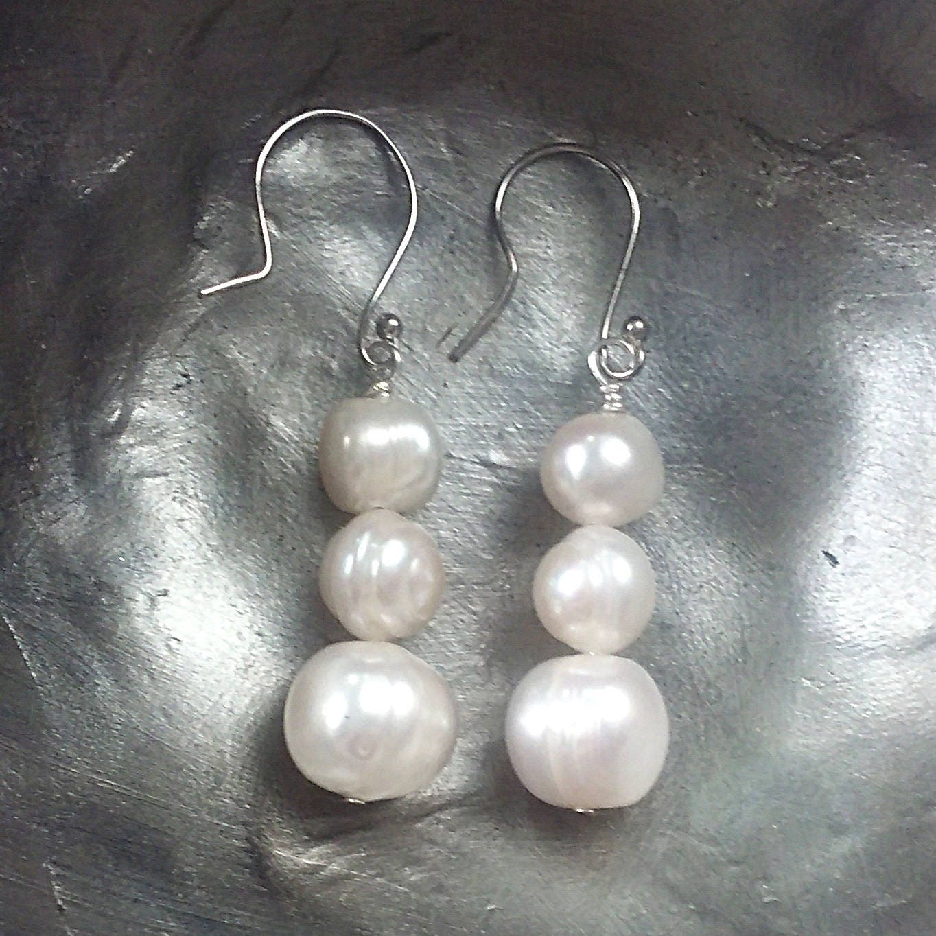 Triple White Pearl Dangle Earrings | Etsy