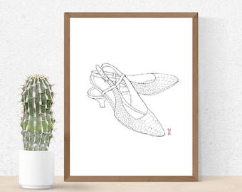 Slingbacks Ink Drawing- 8 x 10 Photographic Print