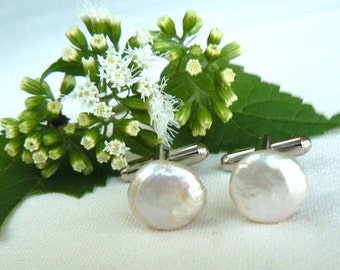 White Coin Pearl Cufflinks