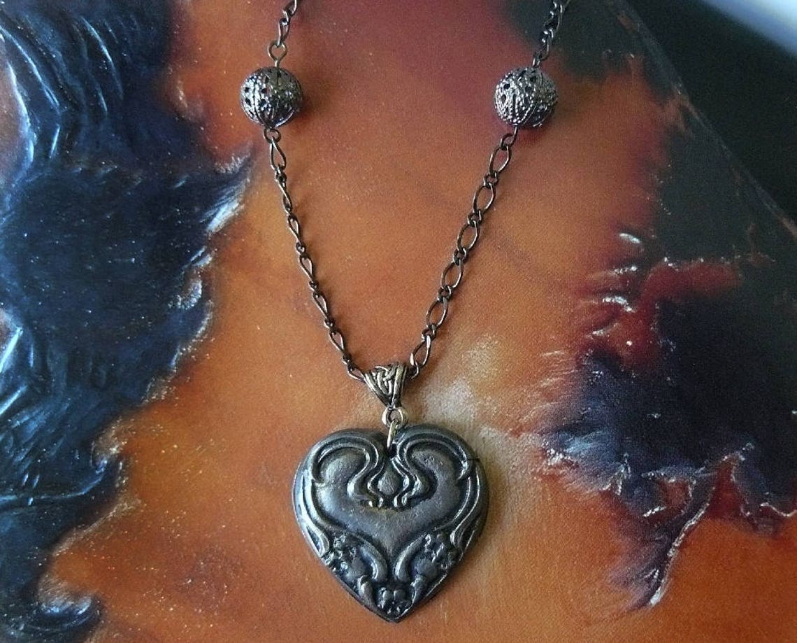 Virginia Polymer Clay Heart Necklace With Beaded Chain Etsy